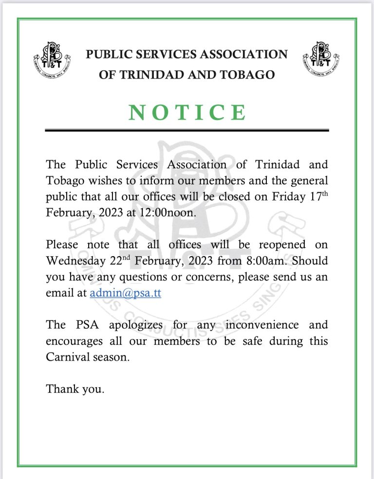 CLOSURE OF PSA OFFICES ON 17TH FEBRUARY 2023